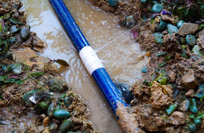 water leaking out of a broken water pipe