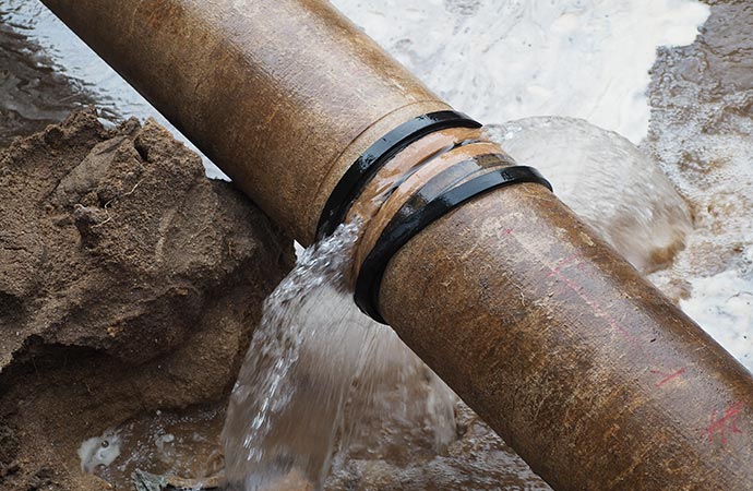 water leaking out of a broken water pipe