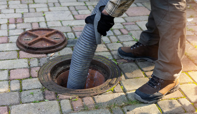 professional worker cleaning a manhole