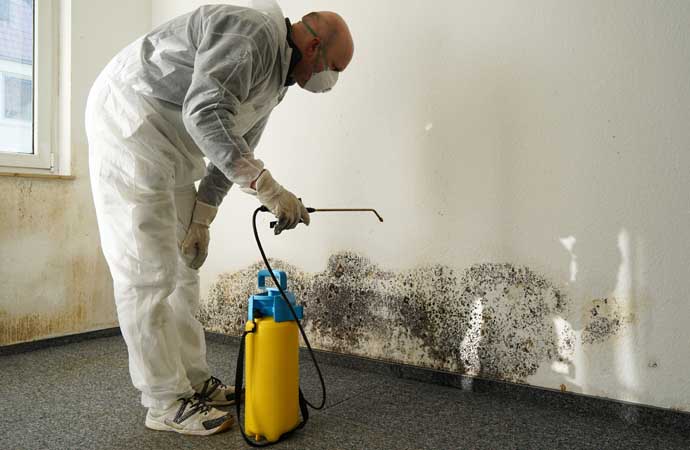 Professional performing mold removal using equipment