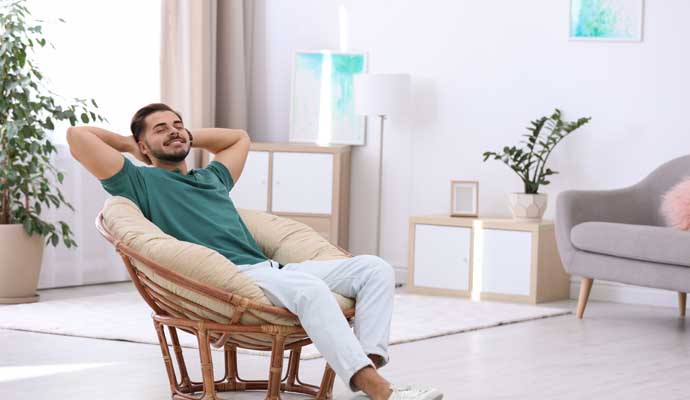 A person relaxing in a clean