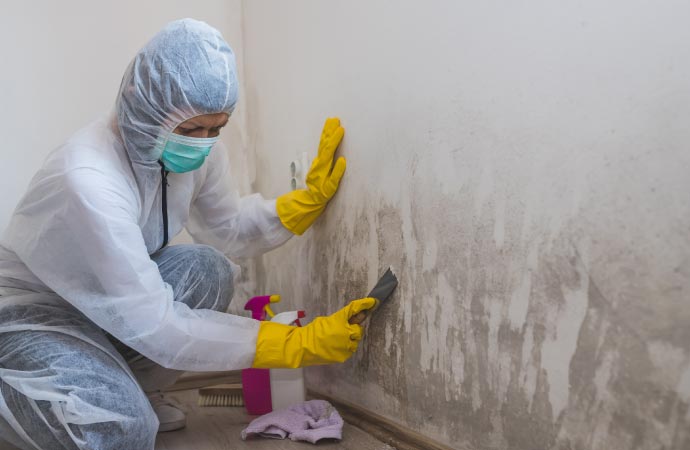 a professional cleaning up mold from wall