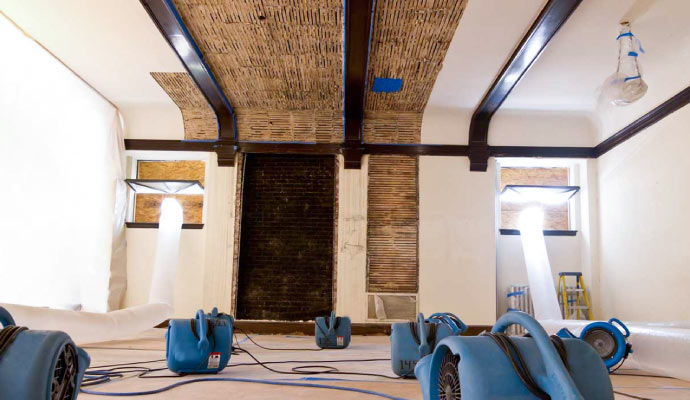 water damage restoration with multiple dehumidifiers