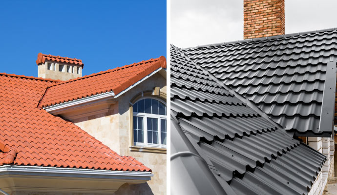 collage of tile and metal roofing