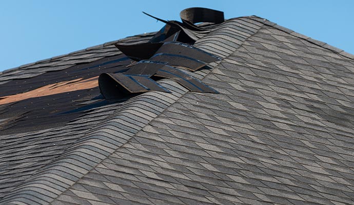 Roof shingles showing visible damage