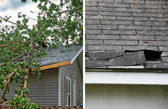 a collage of wind and hail damage