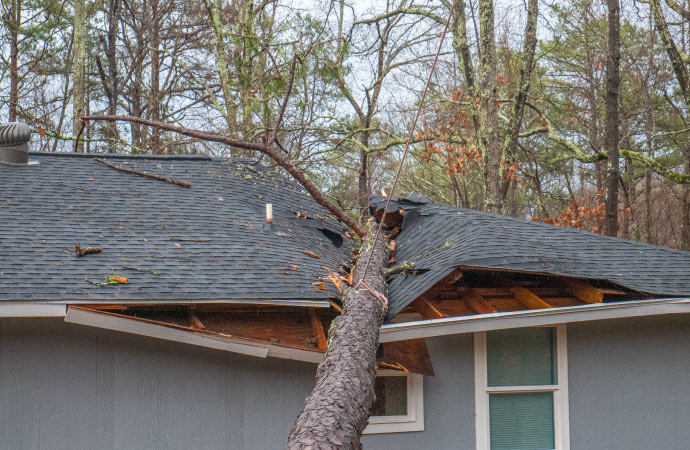 a storm damaged house