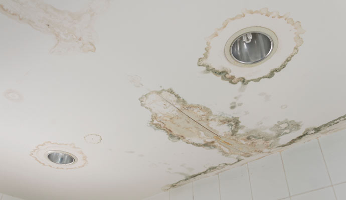 Ceiling with significant water damage