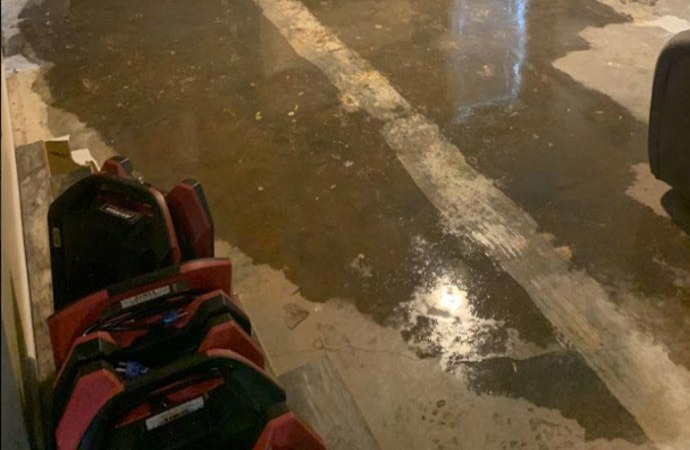 Close-up view of flooded basement